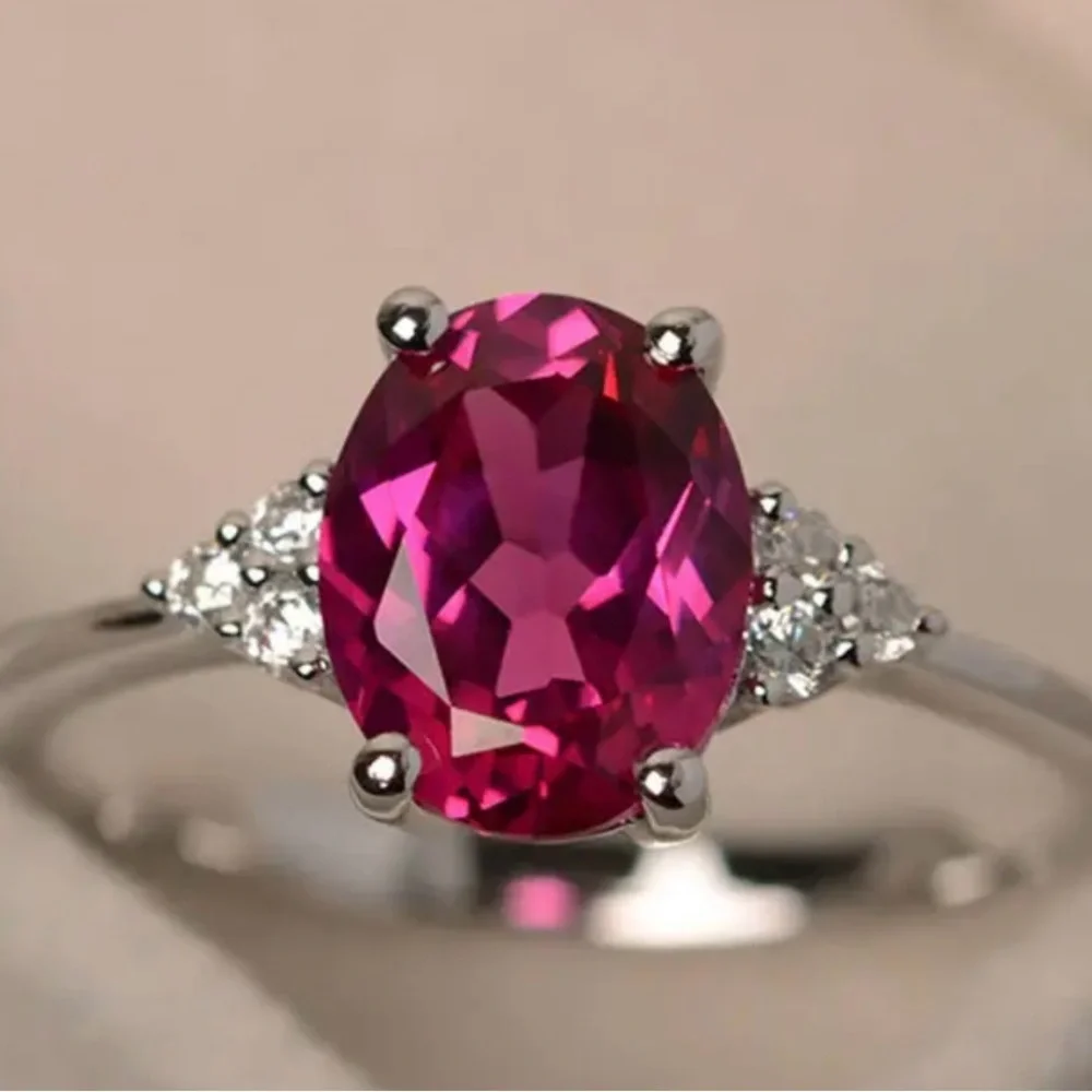 Elegant Pink Gemstone Silver Ring - Picture 4 of 5